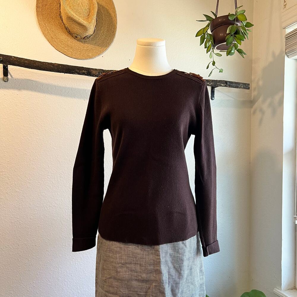 Ralph Lauren Chocolate Brown 100% Cotton Long Sleeve Top Size Medium